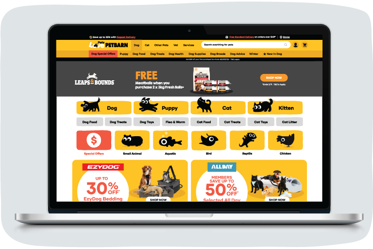 PetAds connects with Pet Parents on the Petbarn website through digital displays